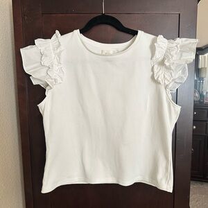 By Anthropologie White Ruffle Sleeve Top Size XL